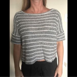 Beyond Yoga White & Grey Striped Crop Top